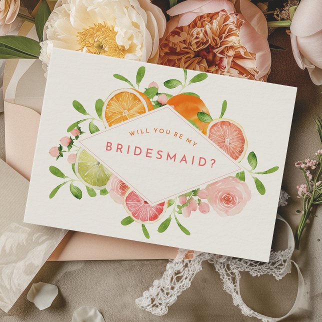 Citrus Watercolor Wedding Bridesmaid Proposal Card (Creator Uploaded)