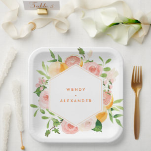 Citrus Watercolor Wedding Paper Plate