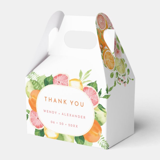 Citrus Watercolor Wedding Thank You Favor Box (Front Side)
