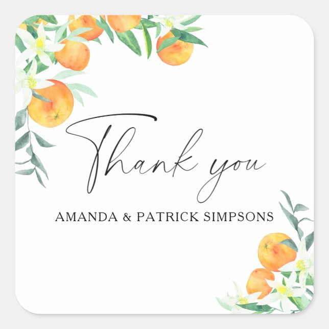 Citrus - Wedding Thank You Square Sticker (Front)