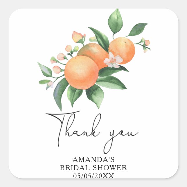 Citrus - Wedding Thank You Square Sticker (Front)