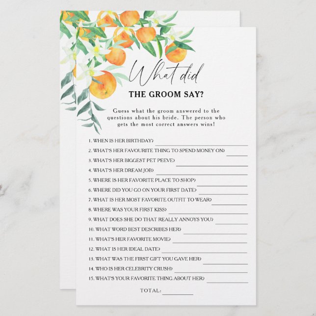 Citrus - What did the groom say bridal game (Front/Back)