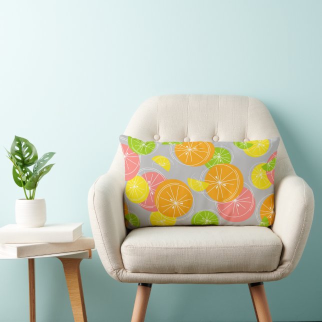 Citrus White checked back lumbar grey Pillow (Chair)