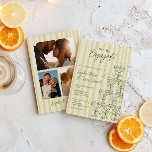 Citrus Yellow Champagne Tower Photo Engagement Invitation
