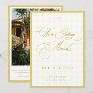 Citrus Yellow Check Spring Summer Beach Wedding Save The Date