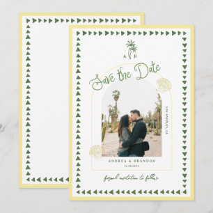 Citrus Yellow Coastal Palm Tree Seashell Wedding Save The Date