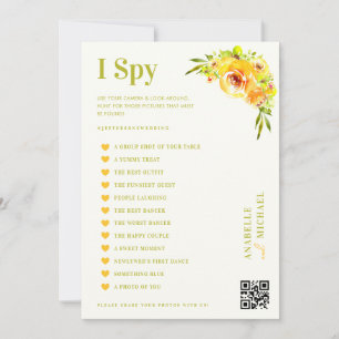 Citrus Yellow Floral Wedding I Spy Hunt Game Card