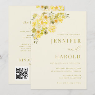 Citrus Yellow & Green Floral All in One Wedding Invitation