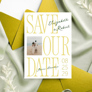 Citrus Yellow & Green Typography Stylish Wedding Save The Date