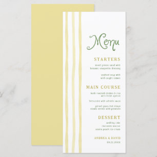 Citrus Yellow Stripe Handwriting Summer Wedding Menu