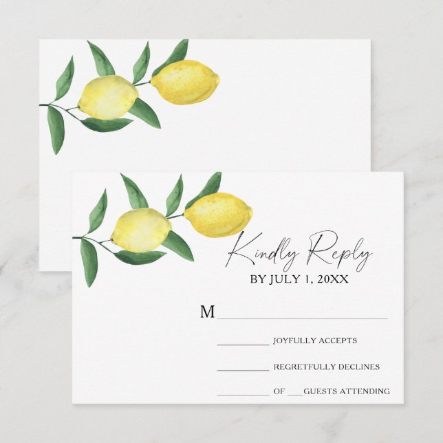 Citrus yellow - Wedding RSVP Card (Front/Back)