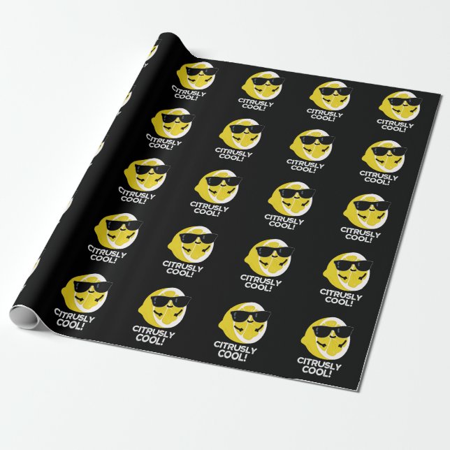Citrusly Cool Funny Citrus Pun Dark BG Wrapping Paper (Unrolled)
