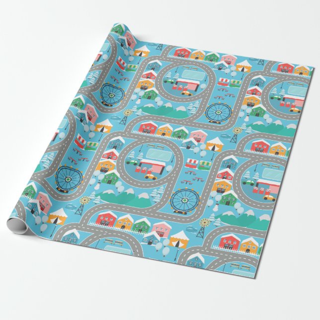 City and Roads Wrapping Paper (Unrolled)