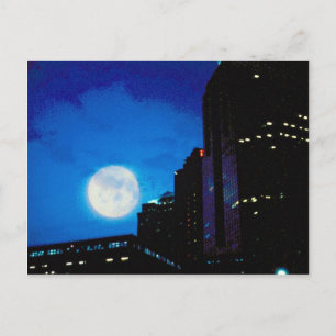City at night with moon postcard