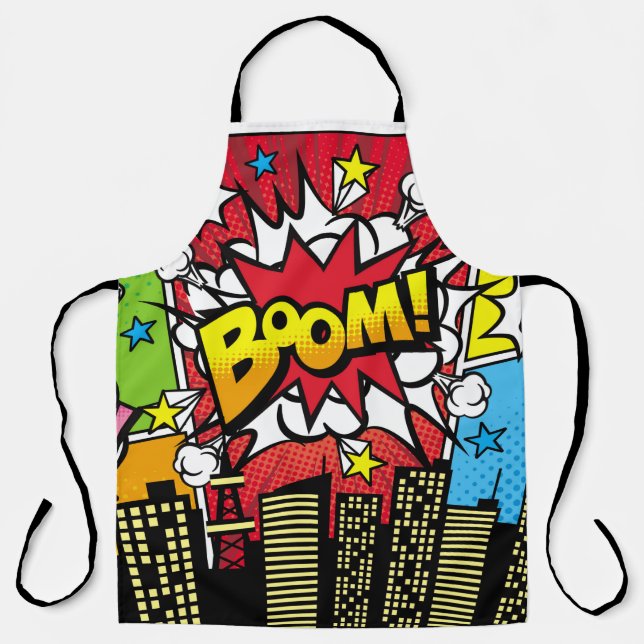 City background material with comic art style spee apron (Front)