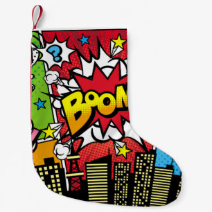 City background material with comic art style spee small christmas stocking