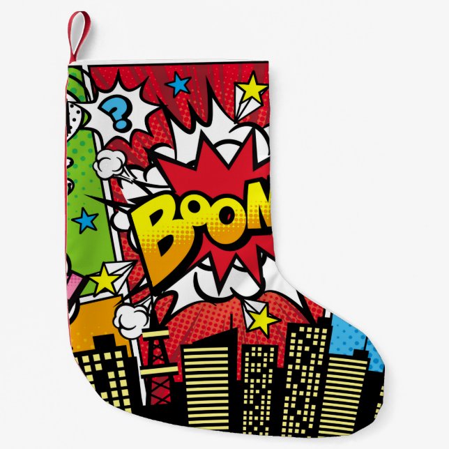 City background material with comic art style spee small christmas stocking (Front)