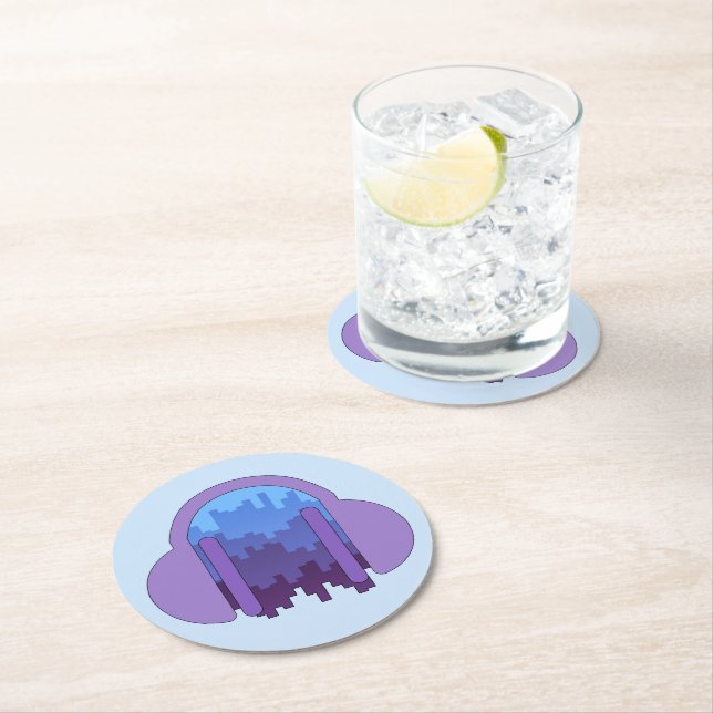 City blast: tribute to music round paper coaster (Insitu)