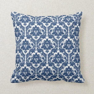 City Blue Damask pattern Throw Pillow
