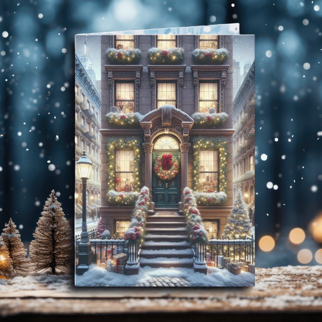 City Brownstone at Christmas Personalized Holiday Card (Creator Uploaded)