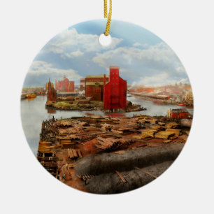 City - Buffalo NY - Creeks and Elevators 1900 Ceramic Ornament
