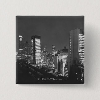 City buildings at night B&W, elevated view 2 Inch Square Button