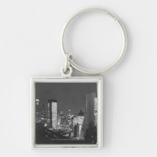 City buildings at night B&W, elevated view Keychain