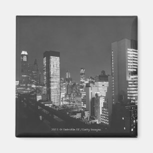 City buildings at night B&W, elevated view Magnet
