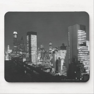 City buildings at night B&W, elevated view Mouse Pad