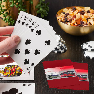 City Buses Red Green Coaches on Urban Street Playing Cards