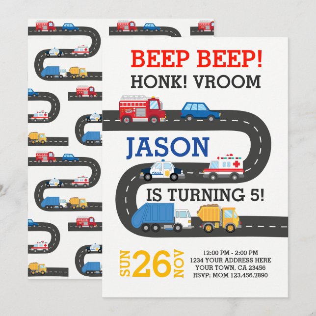 City Cars Invitation, 100% customizable Invitation (Front/Back)