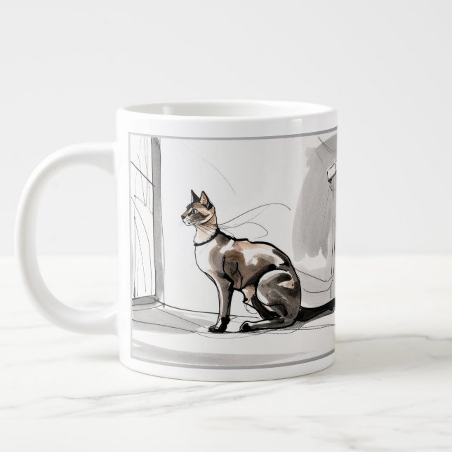City Cat Looking Stylish Minimalist Art Large Coffee Mug (Left)