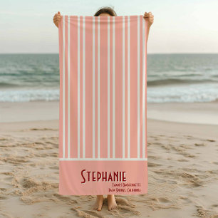 City Chic Boho Pink Striped Bridesmaids Beach Towel