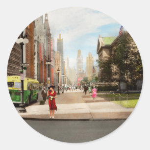 City - Chicago IL - The Magnificent Mile 1940 Classic Round Sticker