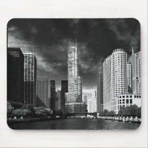 City - Chicago IL - Trump Tower BW Mouse Pad