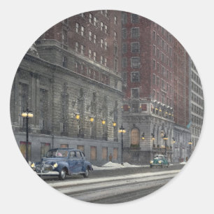 City - Chicago, IL - Wintertime in Chicago 1942 Classic Round Sticker