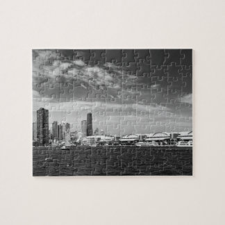 City - Chicago Skyline & The Navy Pier BW Jigsaw Puzzle
