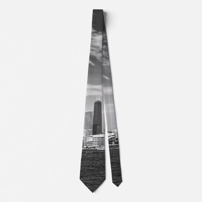 City - Chicago Skyline & The Navy Pier BW Tie (Front)