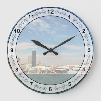 City -  Chicago Skyline & The Navy Pier Large Clock