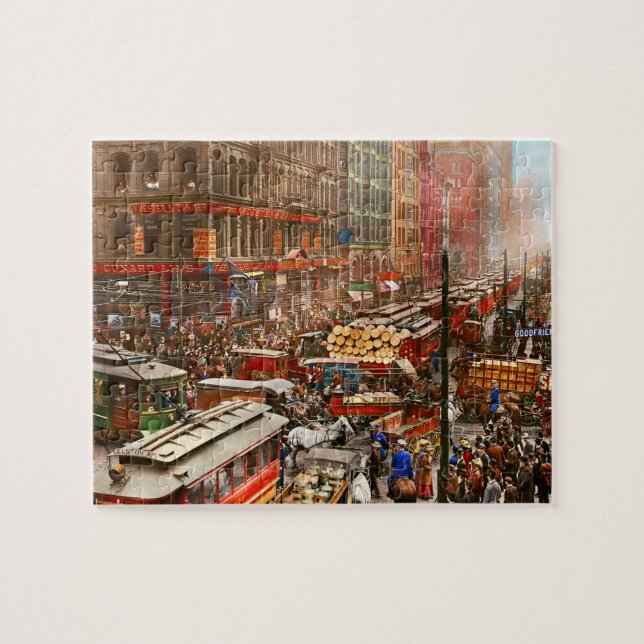 City - Chicago - Traffic jam on Dearborn St 1909 Jigsaw Puzzle (Horizontal)