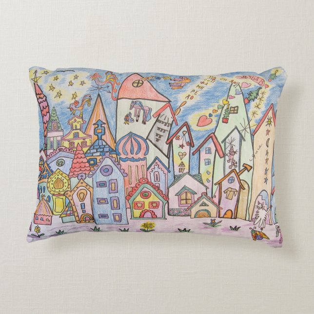 city children's drawing decorative pillow (Back)