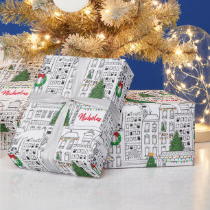 City Christmas Hand-Drawn Personalized Pattern Wrapping Paper