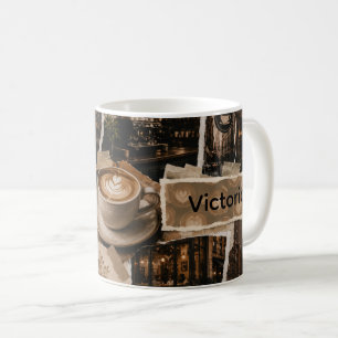 City Coffee Scene Collage Custom Name Mug