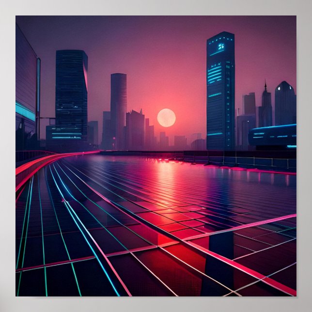 city cyberpunk in field poster (Front)