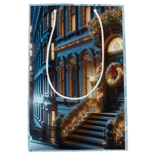 City Downtown Brownstone Building Christmas Medium Gift Bag