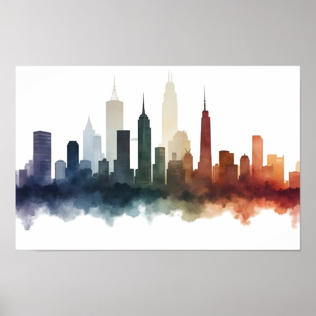 City drawing watercolor art poster (Front)