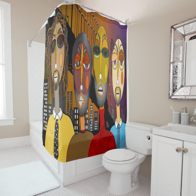 City Dudes Shower Curtain – Urban Pop Art  (In Situ)