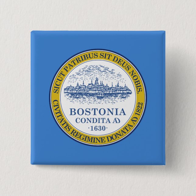 City Flag of Boston (Massachusetts) 2 Inch Square Button (Front)