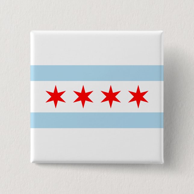 City Flag of Chicago (Illinois) 2 Inch Square Button (Front)