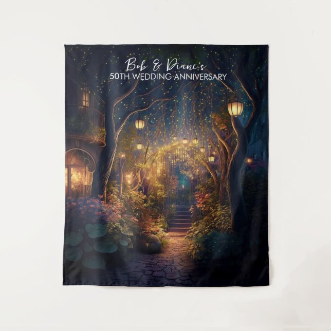 City Garden at Night - Photo Backdrop Tapestry (Front)